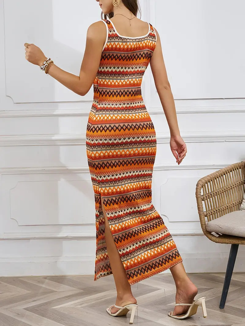 Striped Knit Maxi Dress