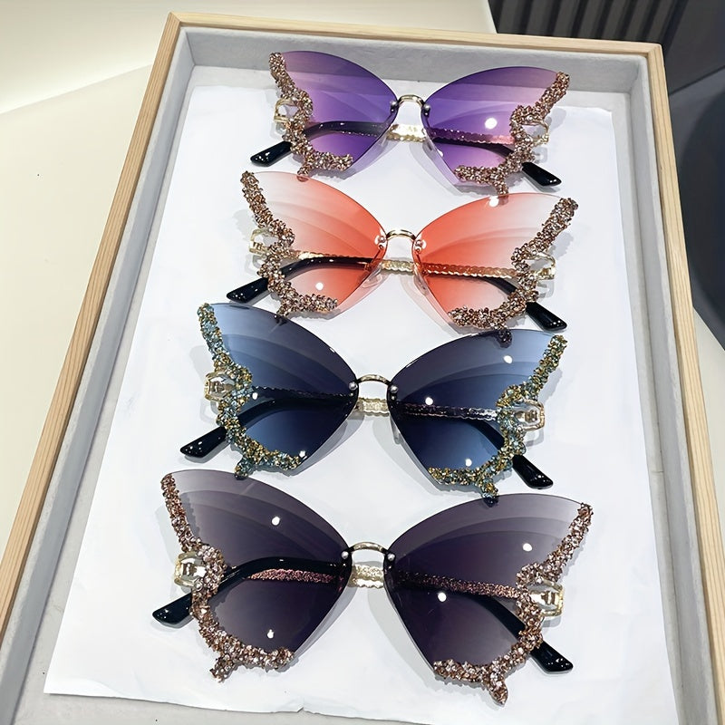 4Pack YI YAN WomenS ButterflyShaped Frameless Fashion Glasses with Sparkling Rhinestone Accents  Stylish Oversized Fashion Glasses for Fashion  Activities Fashion Glasses